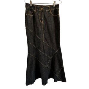 Bisou Bisou jean skirt denim patchwork mermaid dark wash maxi size 6